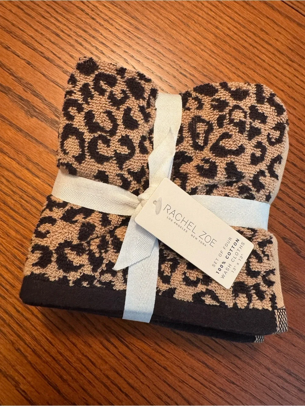 Rachel Zoe Leopard Cheetah Animal Cotton Wash Cloths - Brown Tones (4 pack)